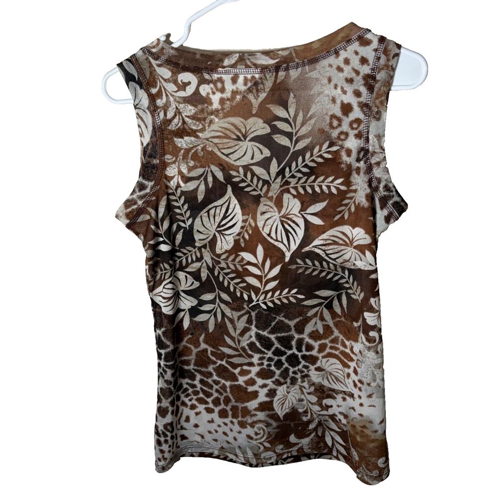 Susan Graver Tank Top Women's XS Round Neck Mesh Sleeveless Printed Shirt - Picture 2 of 8